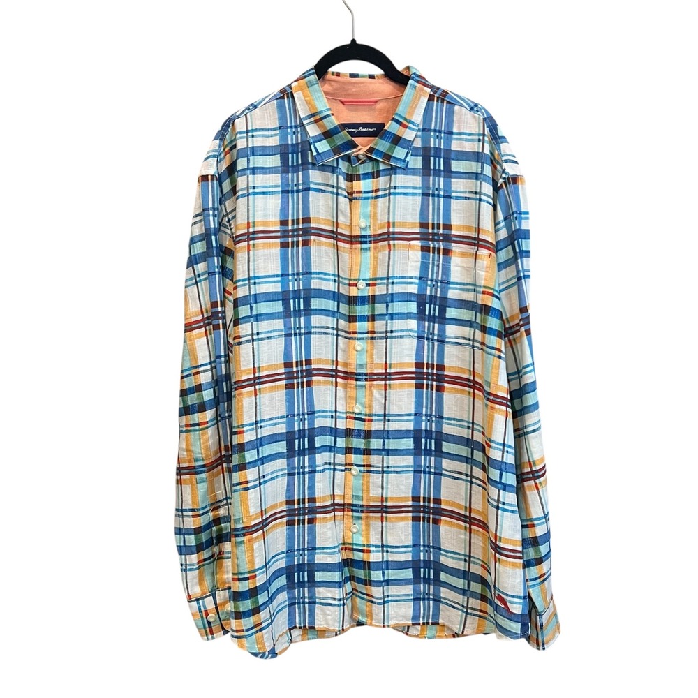 Tommy Bahama Multicolor Plaid Long Sleeve Button Down Shirt  Linen‎ Cotton CL